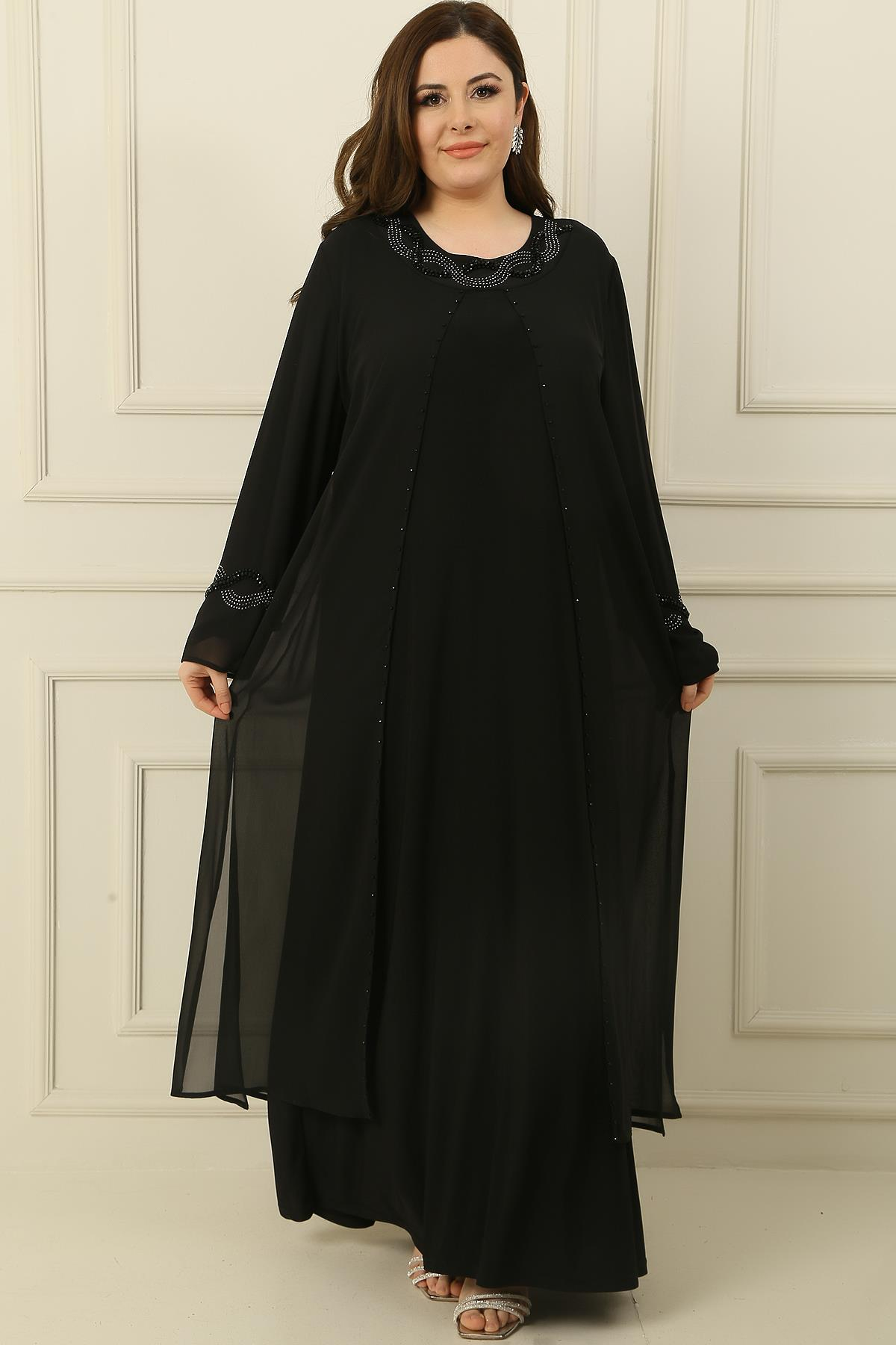 S-23K4180002Sandy Stone Top Plus Size Chiffon Dress Detailed 2-Piece Set