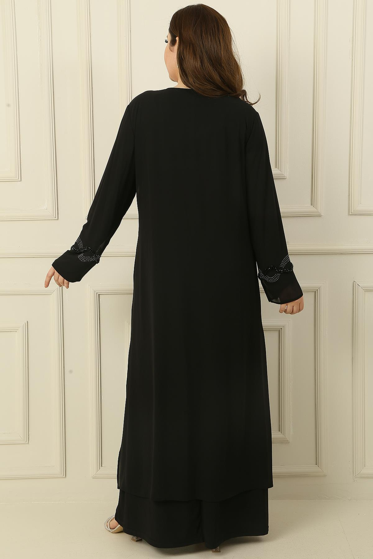 S-23K4180002Sandy Stone Top Plus Size Chiffon Dress Detailed 2-Piece Set