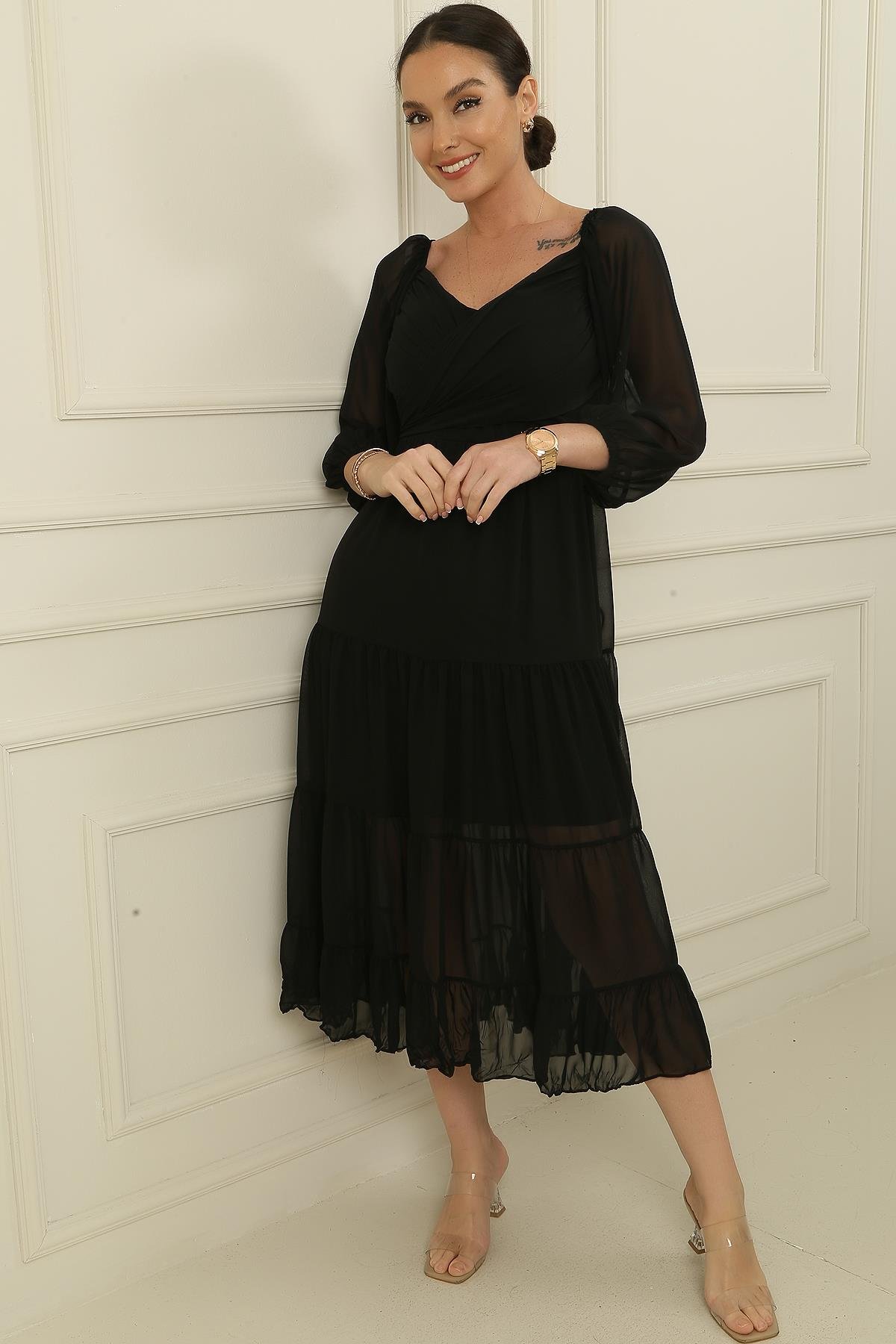 S-24K0840004Madonna Lined Collar Cross-Tie Double-Breasted Chiffon Dress