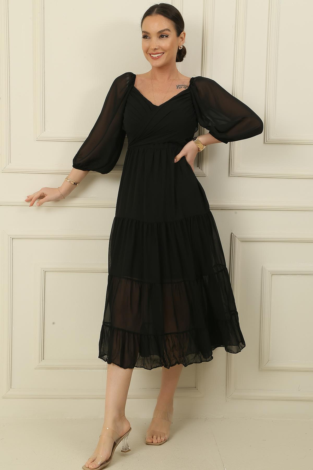 S-24K0840004Madonna Lined Collar Cross-Tie Double-Breasted Chiffon Dress