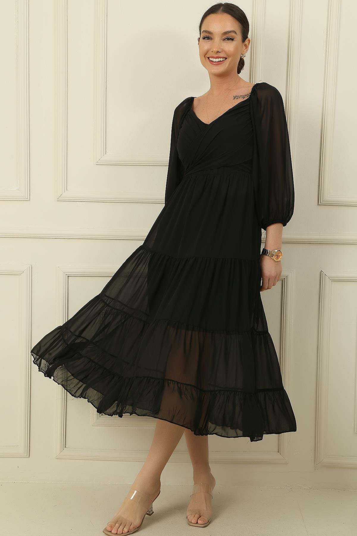 S-24K0840004Madonna Lined Collar Cross-Tie Double-Breasted Chiffon Dress