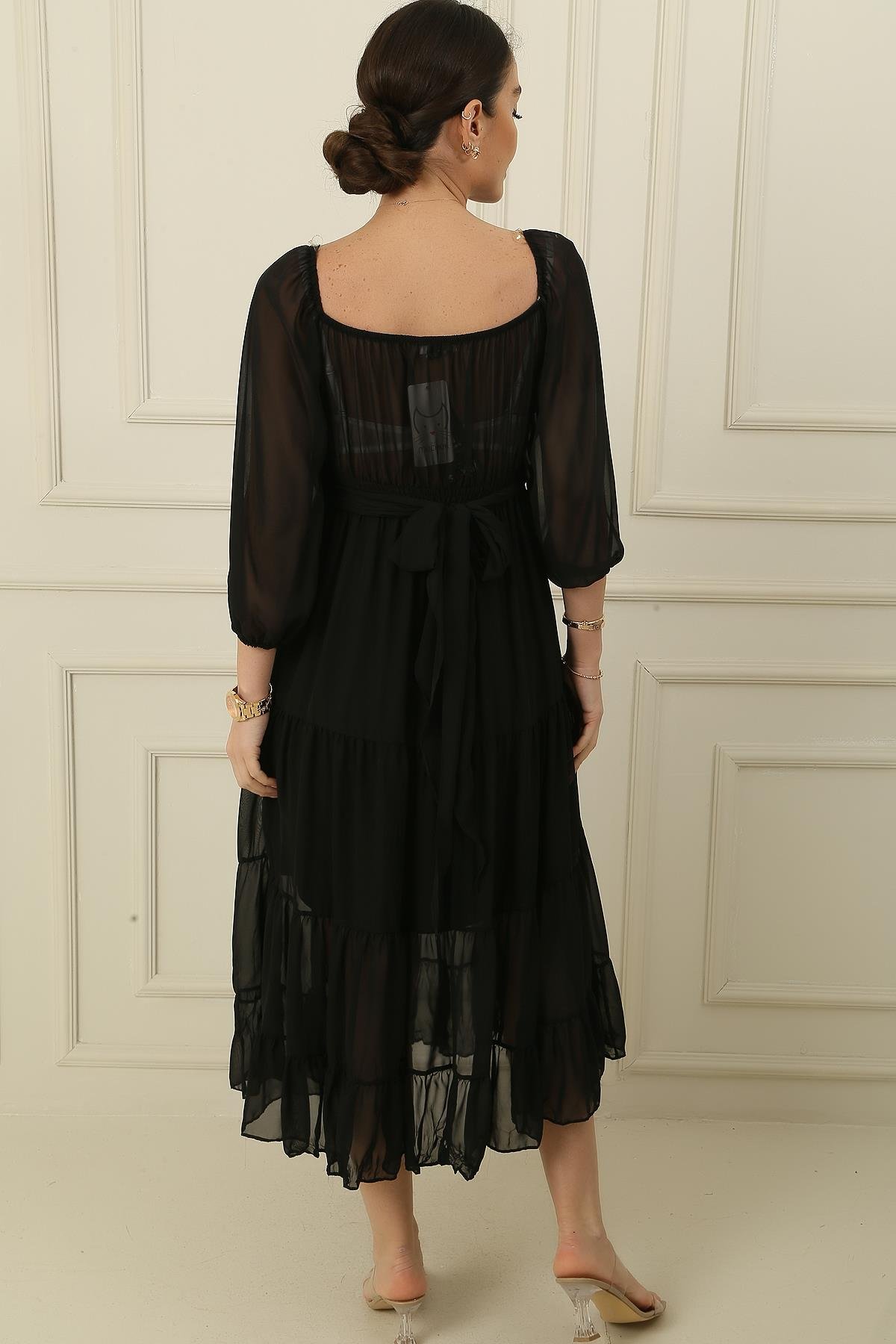 S-24K0840004Madonna Lined Collar Cross-Tie Double-Breasted Chiffon Dress