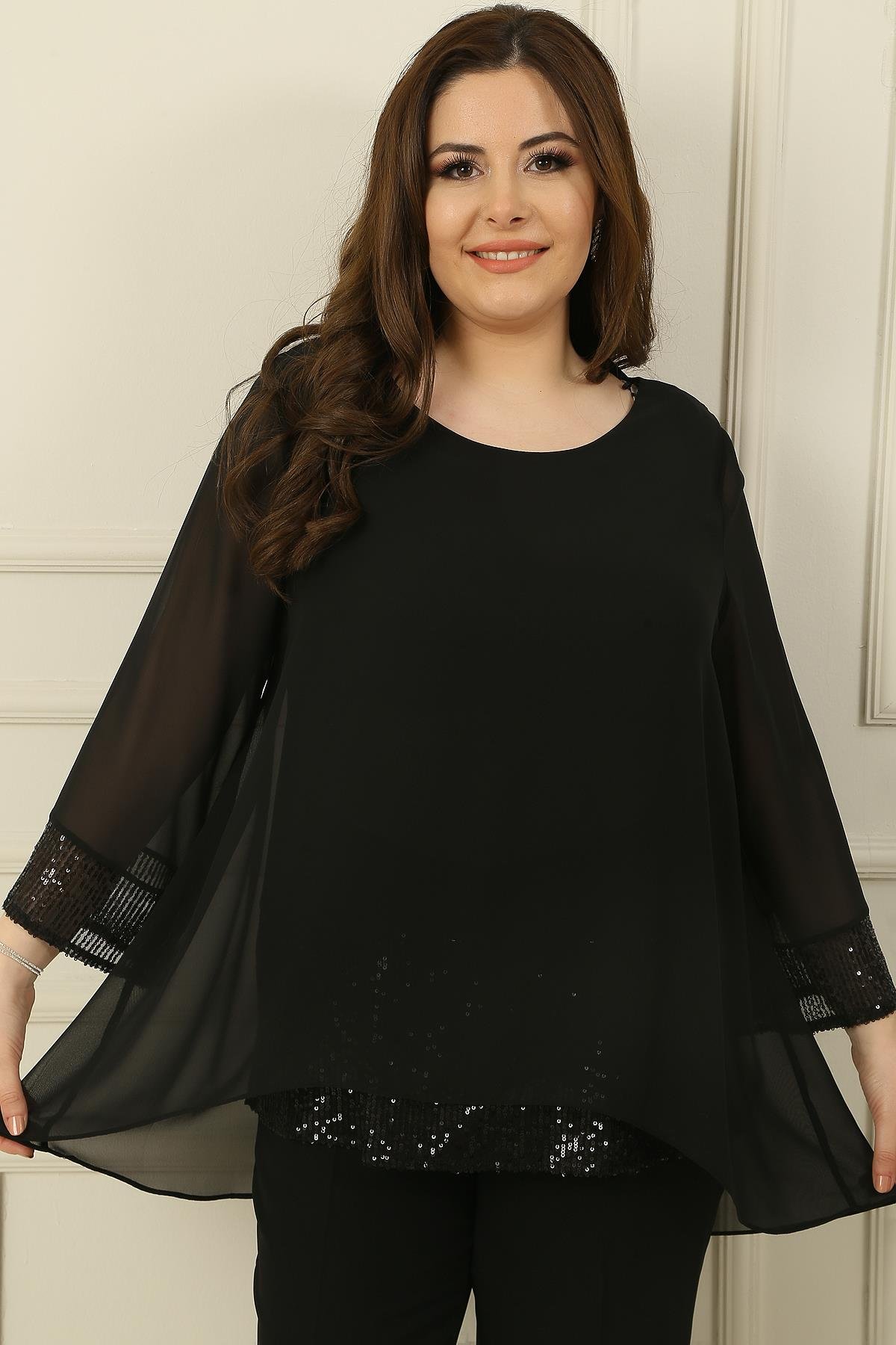 S-24K0910004Collar, Cuff Chiffon Blouse And Oversized Pulpayet