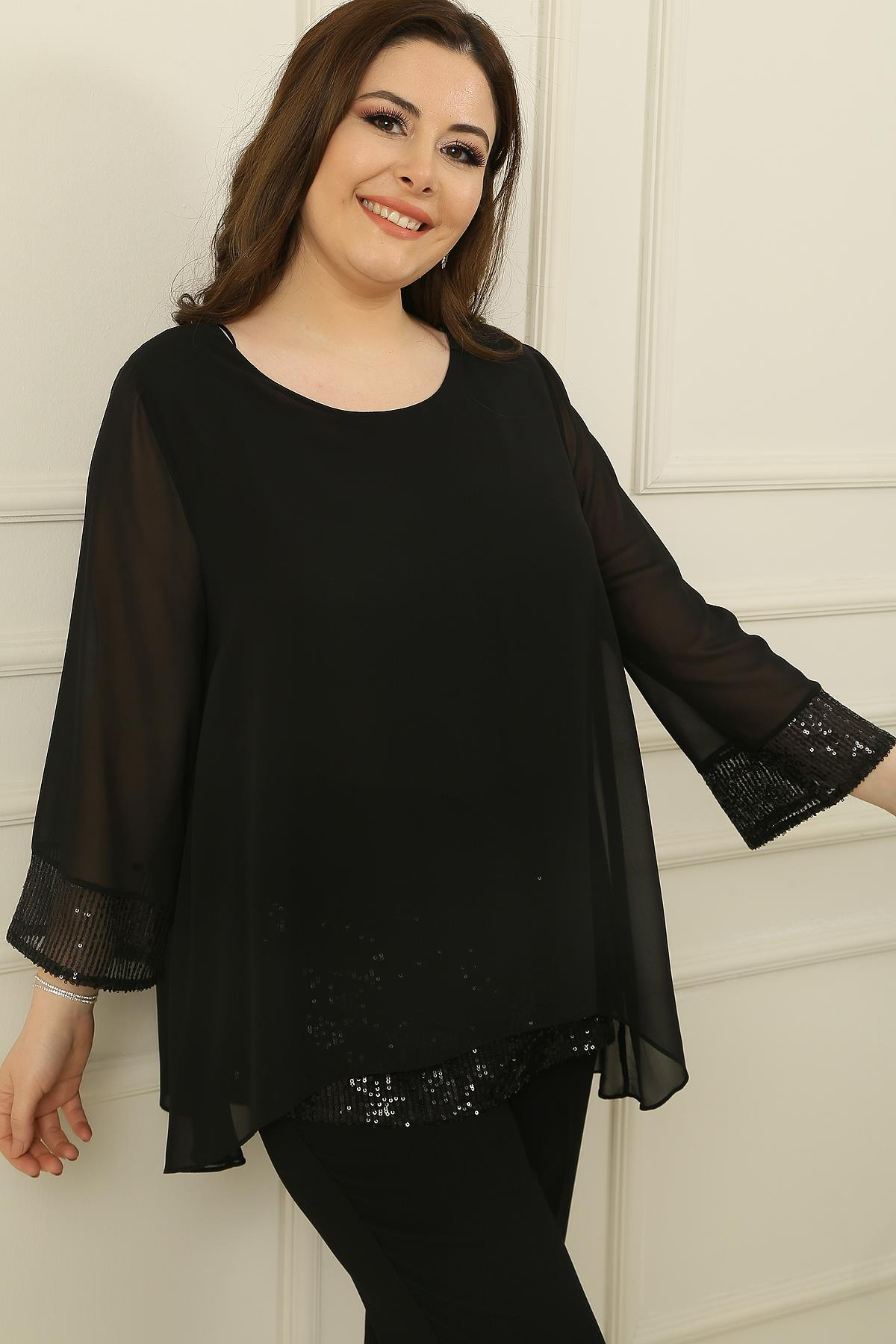 S-24K0910004Collar, Cuff Chiffon Blouse And Oversized Pulpayet