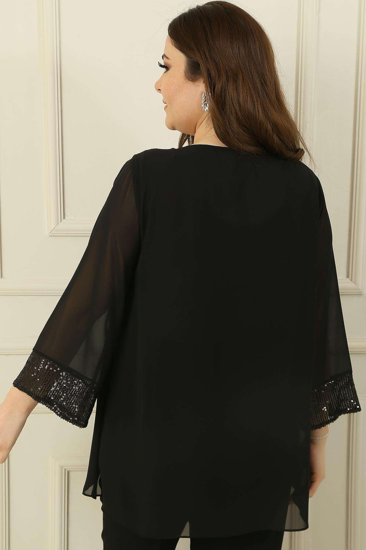 S-24K0910004Collar, Cuff Chiffon Blouse And Oversized Pulpayet