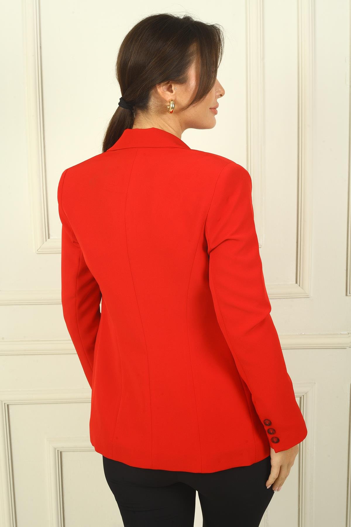 S-24K0910009Mona Yaka Tek Düğmeli Önü Pensli Astarlı Ceket