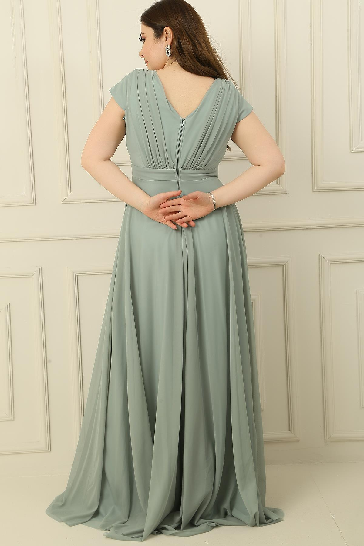 S-24K3630009Double-Breasted Dress Large Size Long Sleeve Chiffon Tulle Full Circle Collar Coated Nail Klos