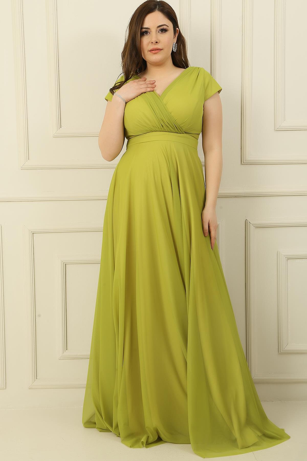 S-24K3630009Double-Breasted Dress Large Size Long Sleeve Chiffon Tulle Full Circle Collar Coated Nail Klos