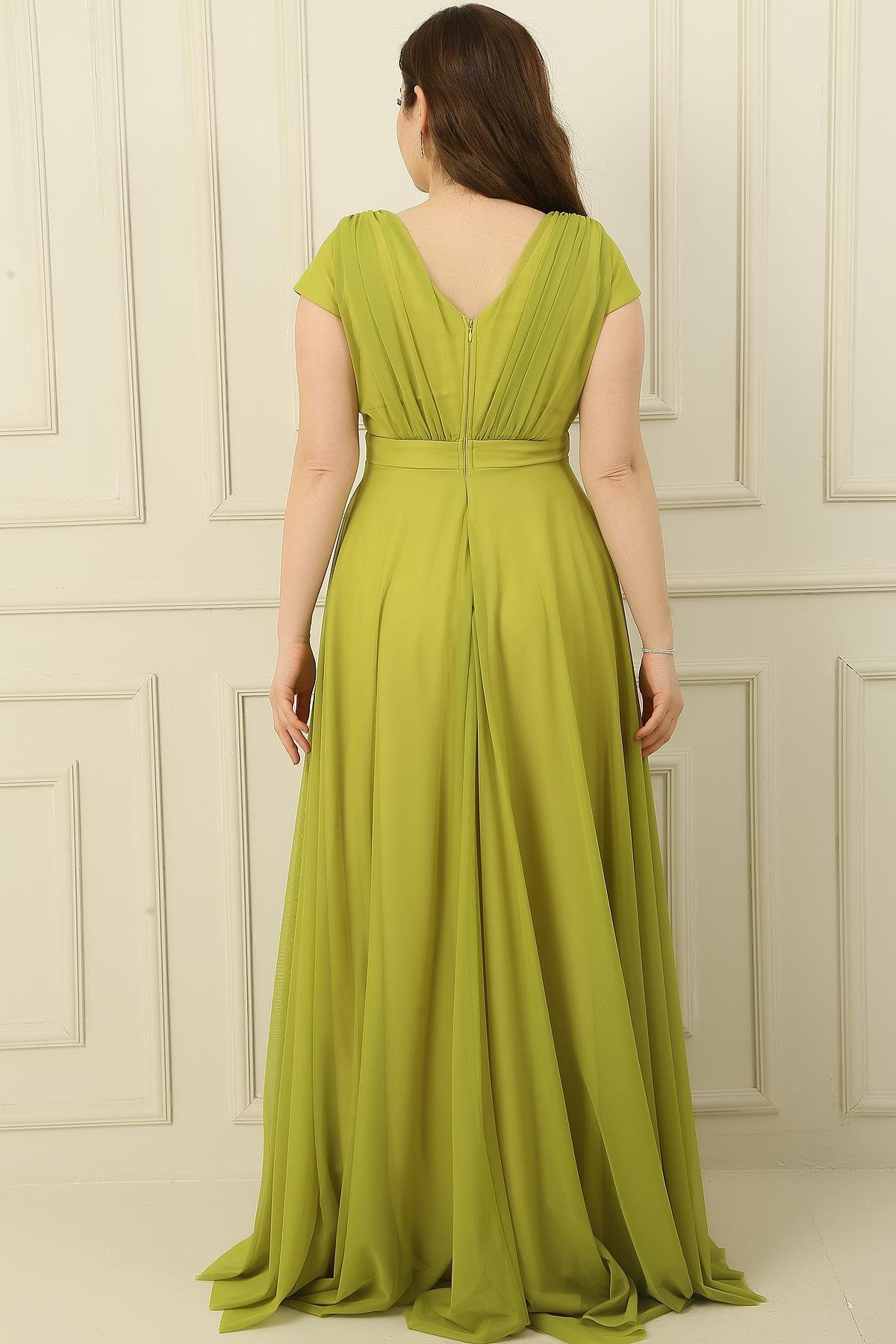 S-24K3630009Double-Breasted Dress Large Size Long Sleeve Chiffon Tulle Full Circle Collar Coated Nail Klos