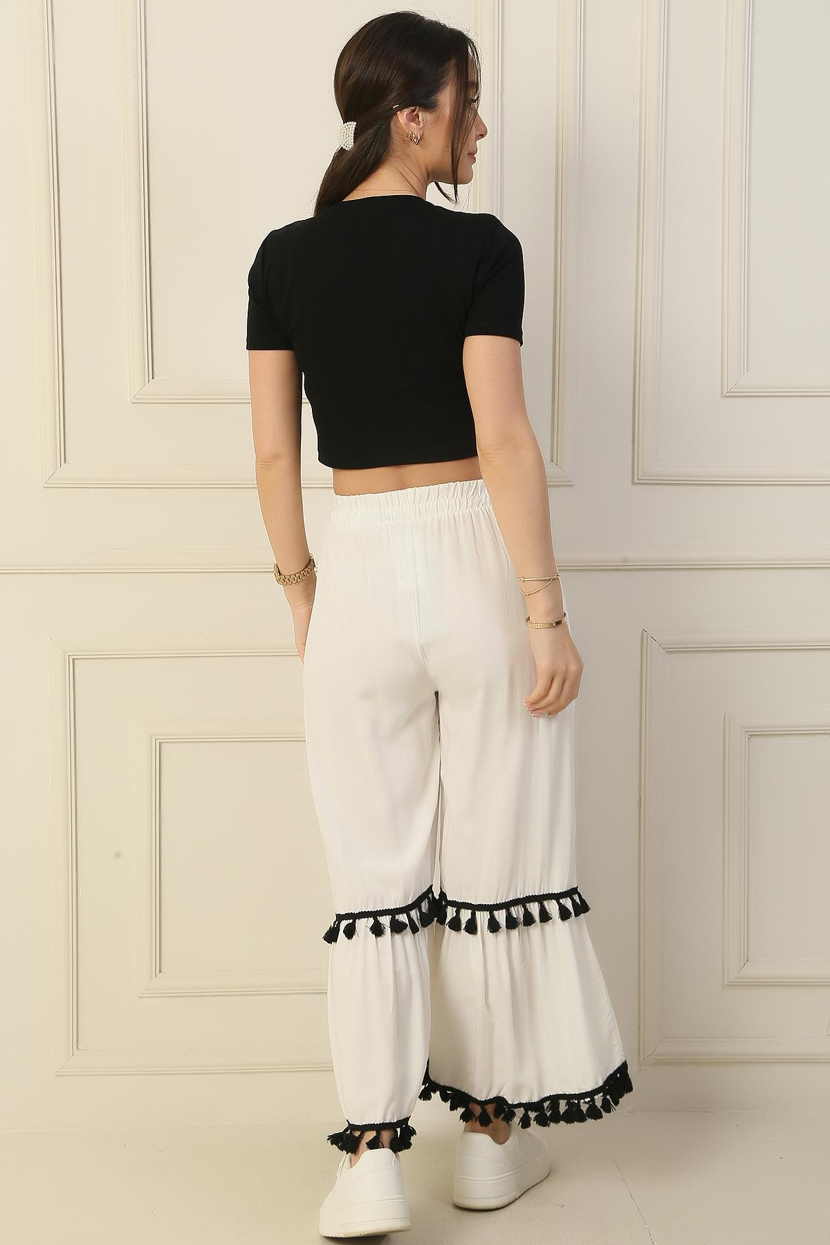 S-24K3880002Palazzo Pants Comfortable Elastic Tassel Detail Mold