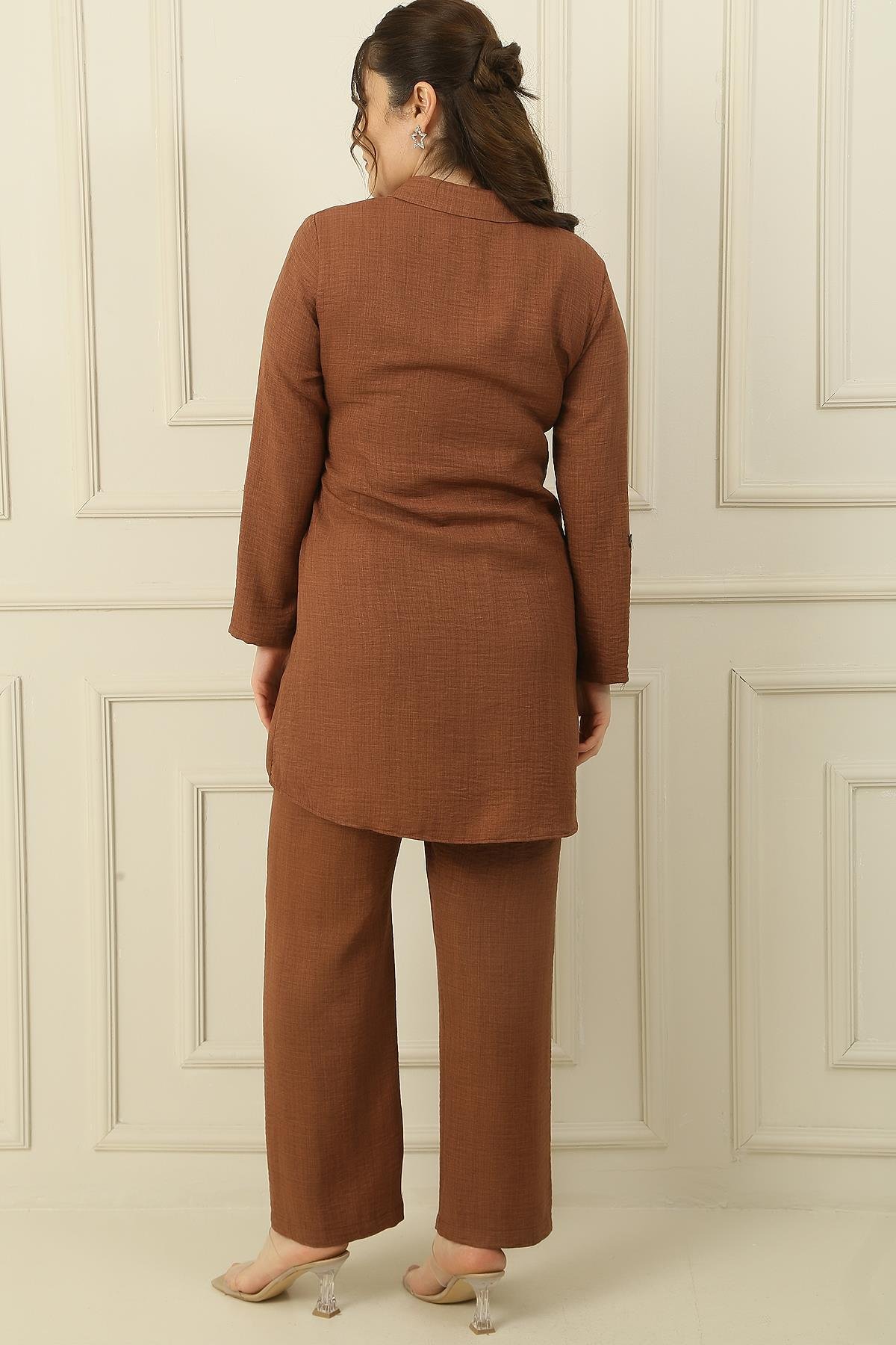 S-24K3970003Linen Pants large size elastic waist Palazzo sleeve one pocket shirt with fold Effect 2-team