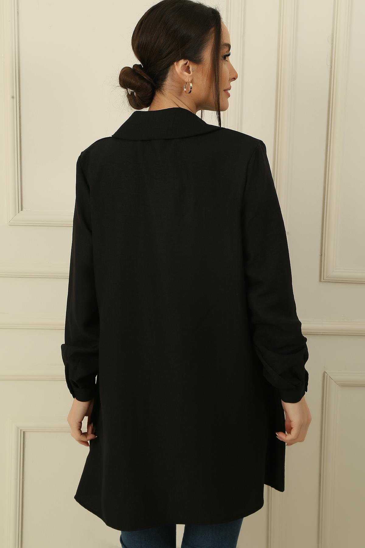 S-24K4160001Önü Robalı Zincir Kolyeli Büzgülü Gömlek