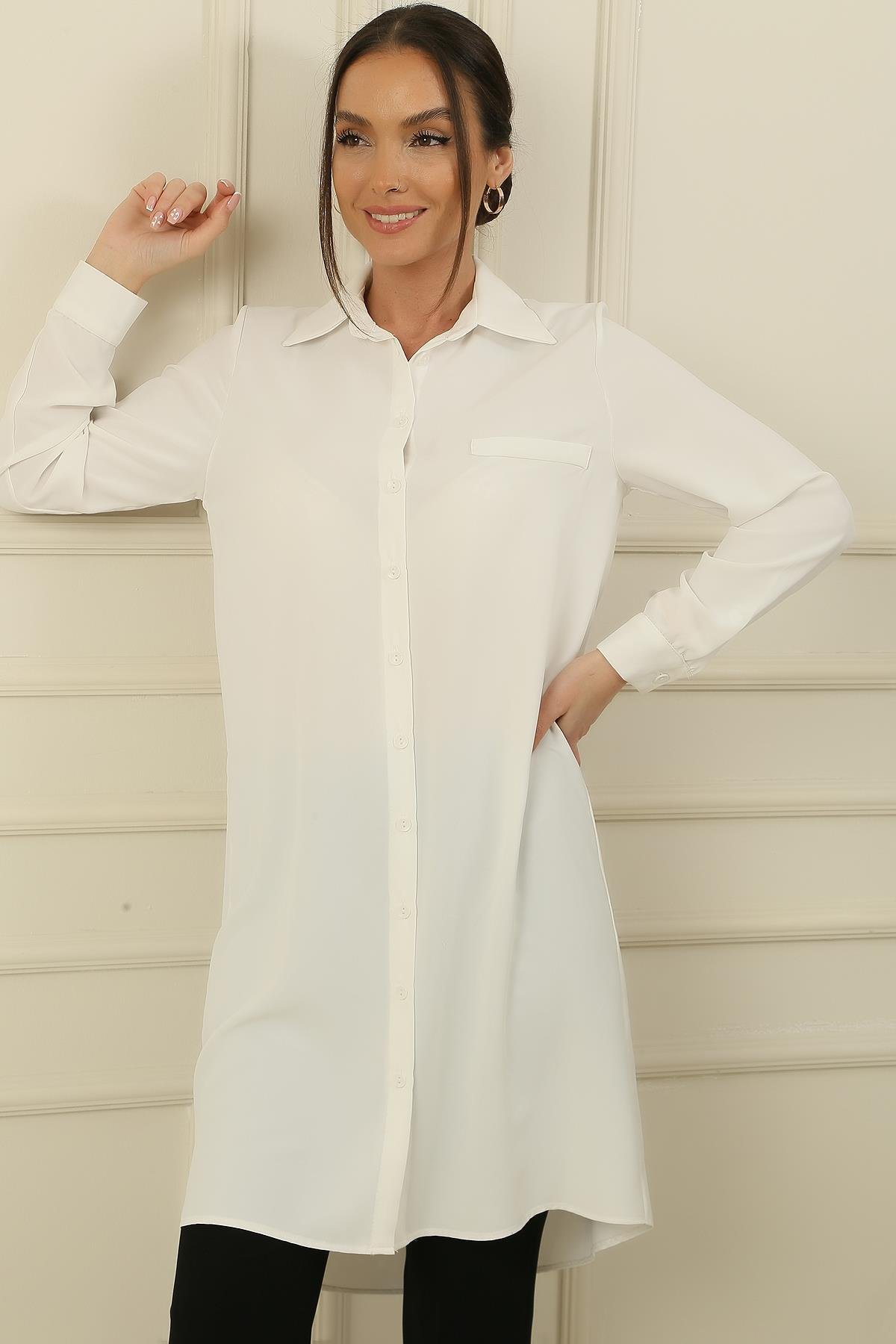 S-24K4160002Sahte Cepli Önü Düğmeli Şarmi Gömlek Tunik