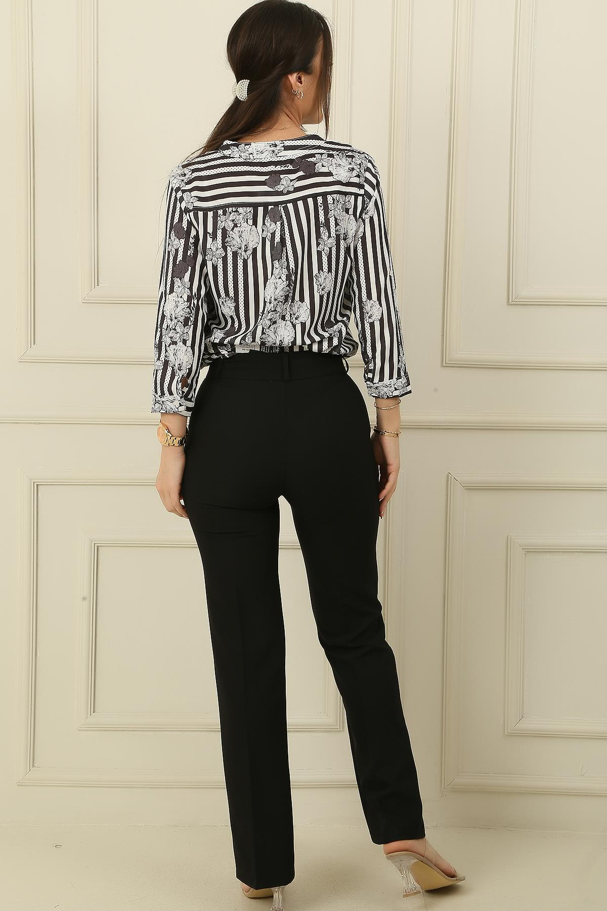 S-24K4260001Yan Cepli Önü Pileli Palazzo Pantolon