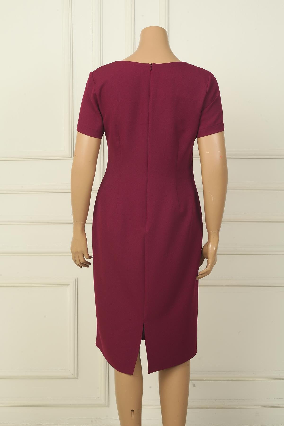 S-24Y0130010Kadın Yarım Kollu Astarlı Büyük Beden Krep Elbise