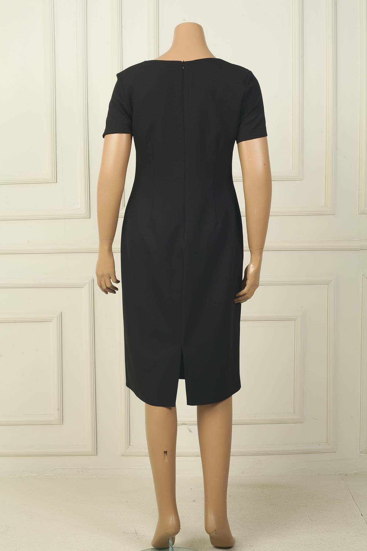 S-24Y0130010Kadın Yarım Kollu Astarlı Büyük Beden Krep Elbise