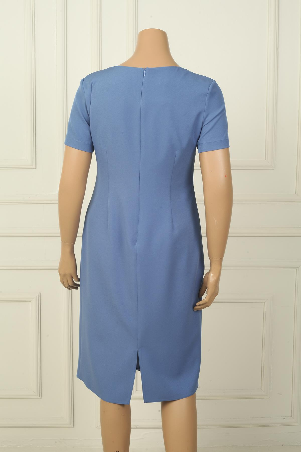 S-24Y0130010Kadın Yarım Kollu Astarlı Büyük Beden Krep Elbise