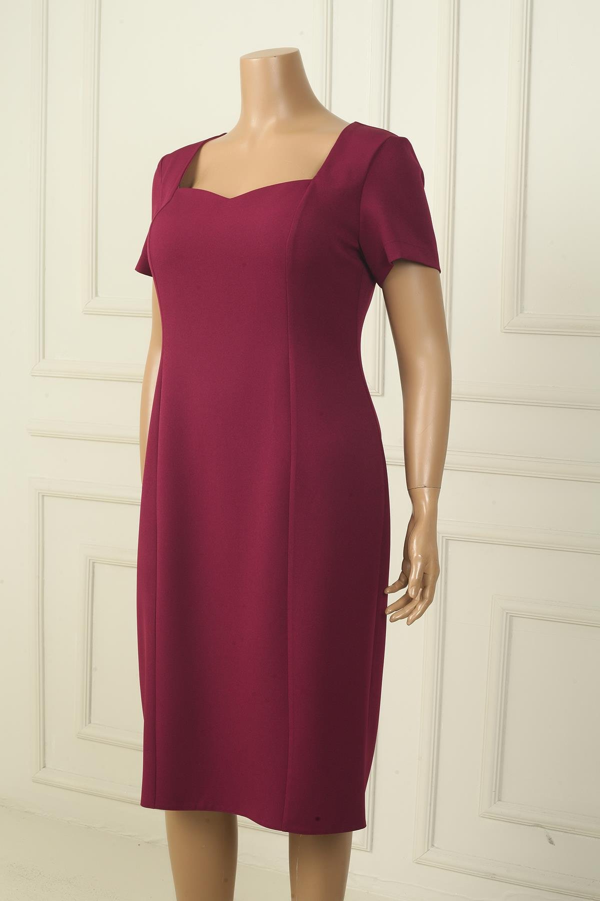 S-24Y0130010Kadın Yarım Kollu Astarlı Büyük Beden Krep Elbise