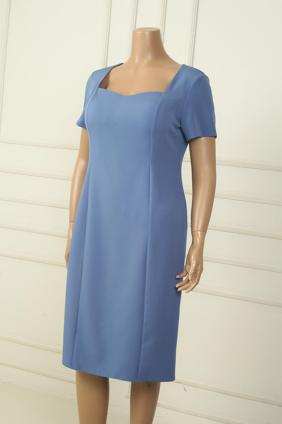 S-24Y0130010Kadın Yarım Kollu Astarlı Büyük Beden Krep Elbise