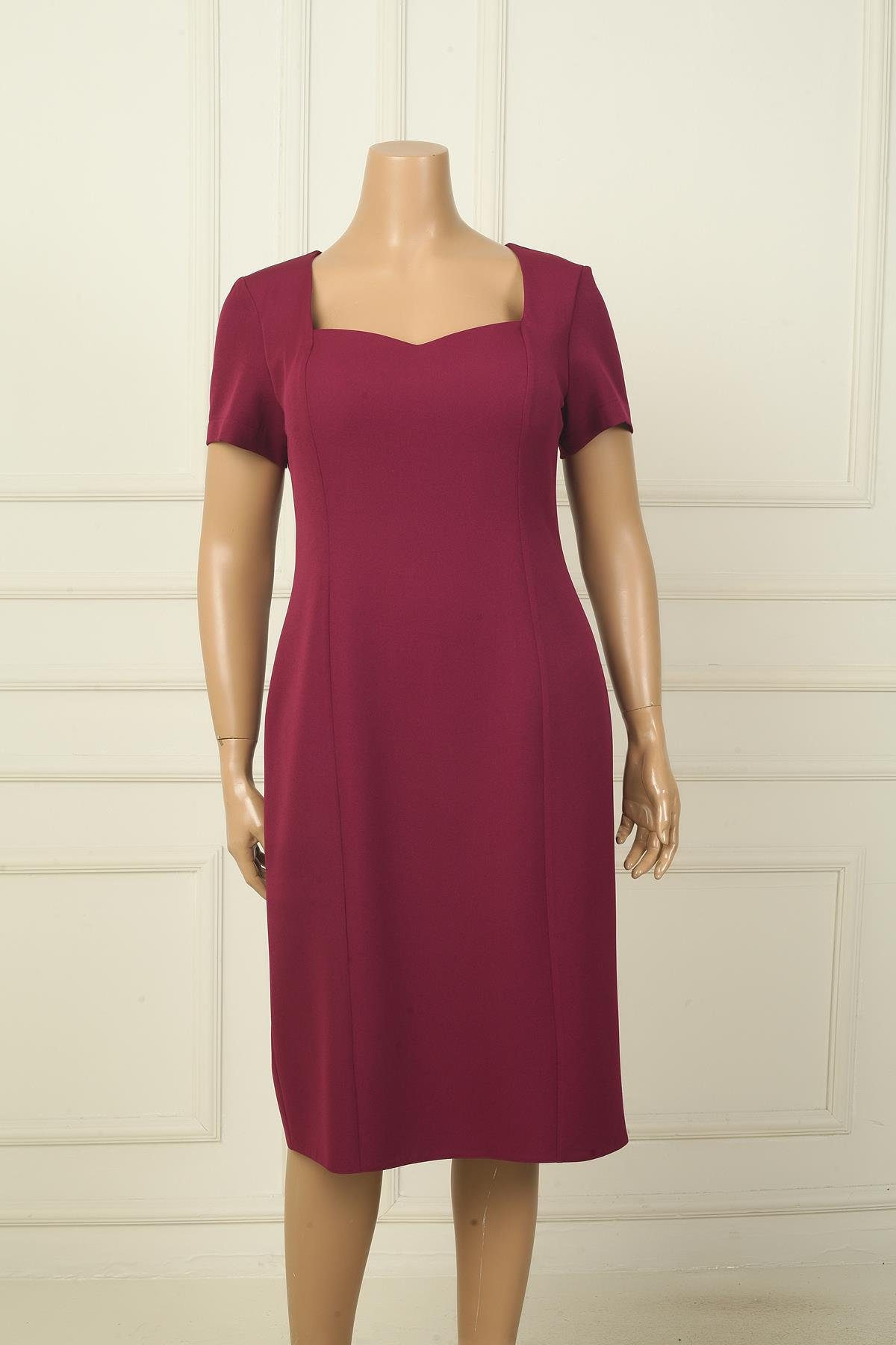 S-24Y0130010Kadın Yarım Kollu Astarlı Büyük Beden Krep Elbise