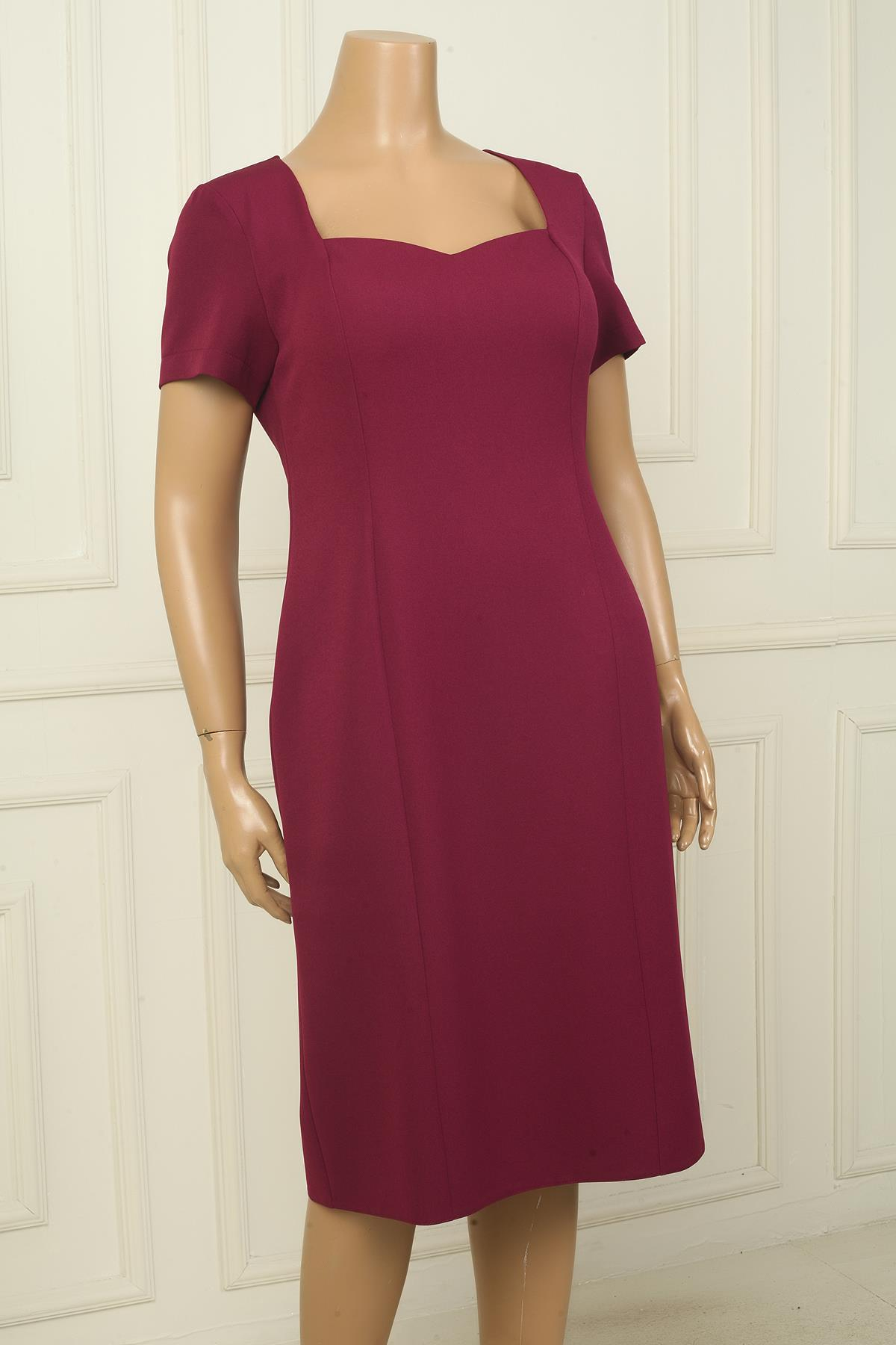 S-24Y0130010Kadın Yarım Kollu Astarlı Büyük Beden Krep Elbise