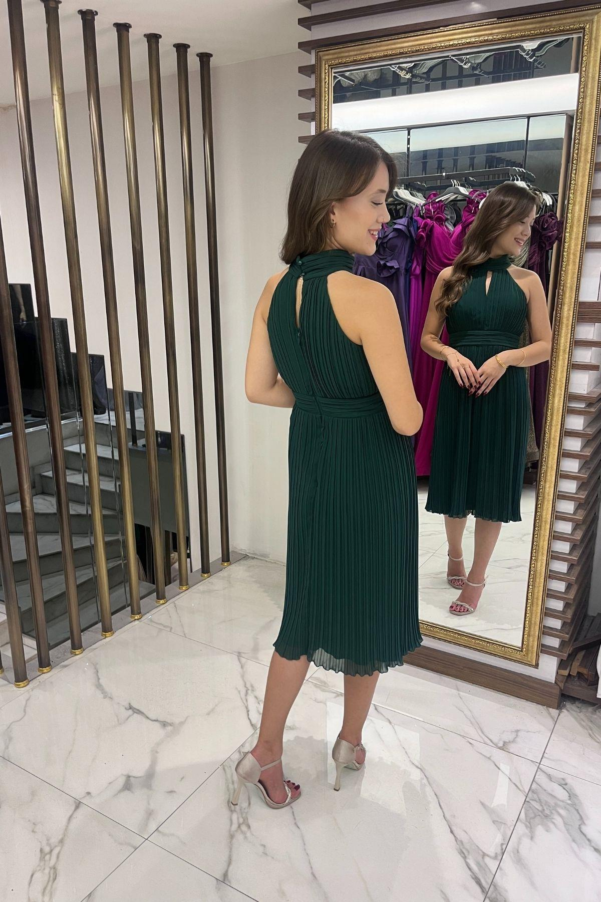 S-24Y0230001Komple Piliseli Astarlı Şifon Elbise