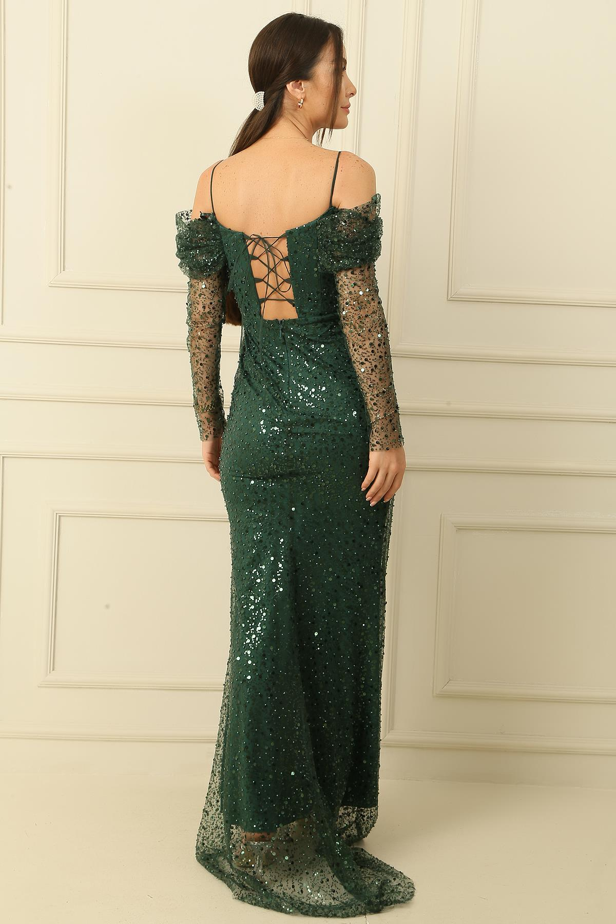 S-24Y0230009Boncuklu Straplez Astarlı Elbise