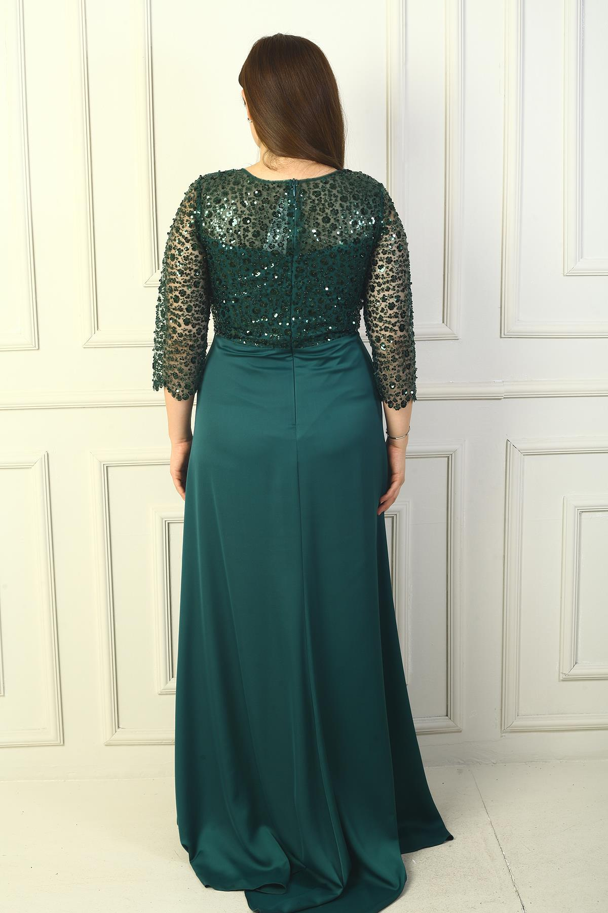 S-24Y0230039KadınÇiçekli Altı Saten Üstü Gritel Astarlı B.B. Uzun Elbise