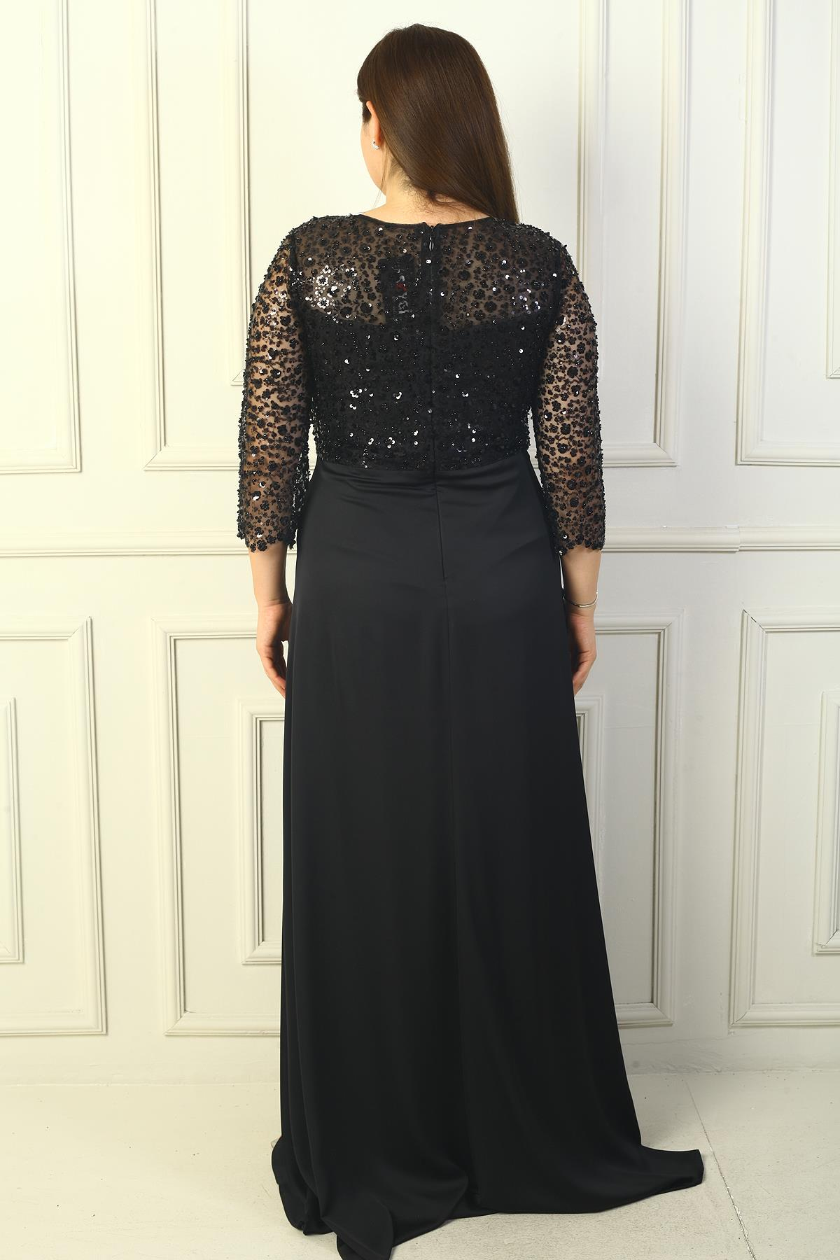 S-24Y0230039KadınÇiçekli Altı Saten Üstü Gritel Astarlı B.B. Uzun Elbise