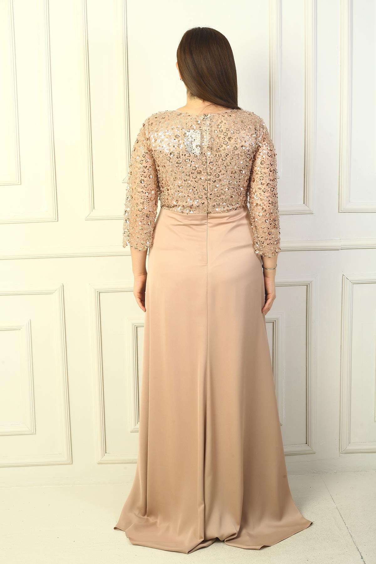 S-24Y0230039KadınÇiçekli Altı Saten Üstü Gritel Astarlı B.B. Uzun Elbise