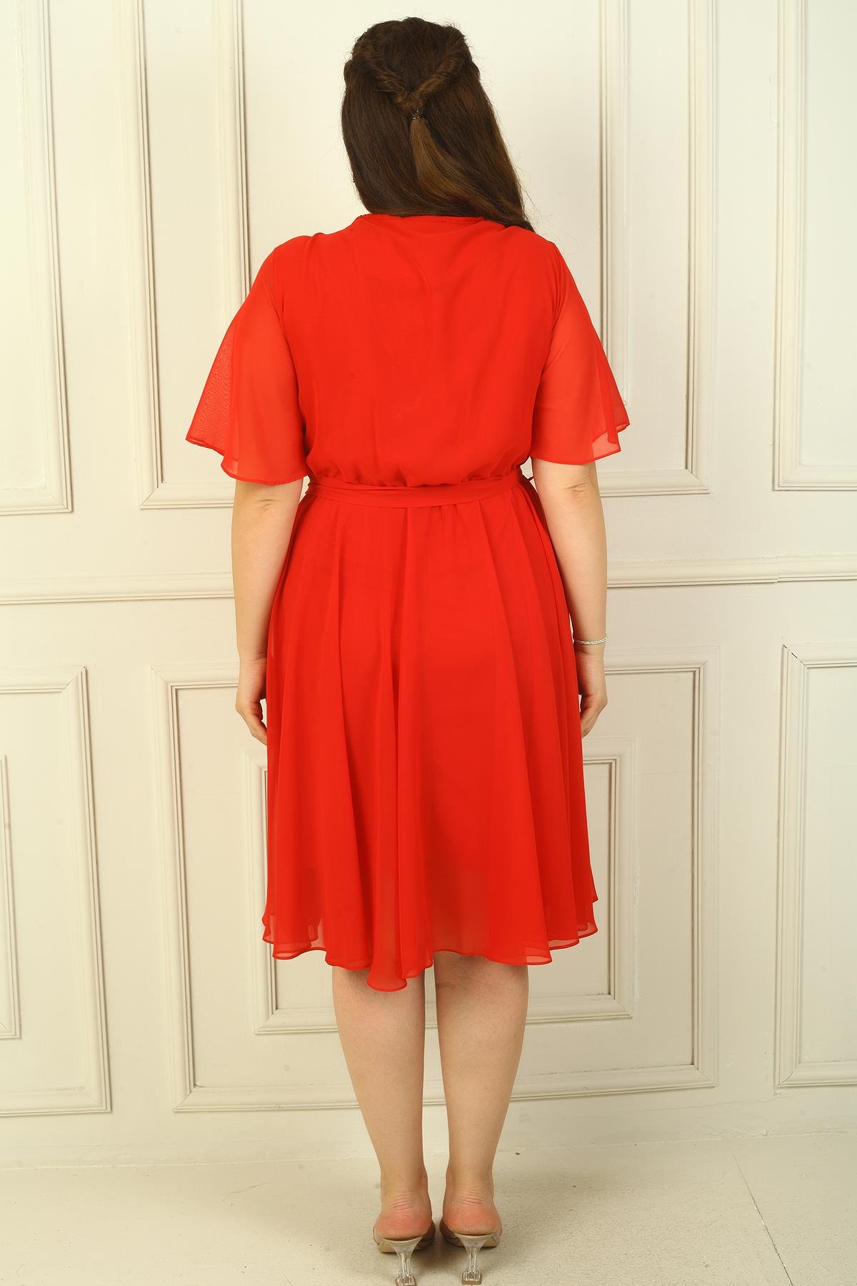 S-24Y0840048Kruvaze Yaka Volan Kollu Astarlı B.B Şifon Elbise