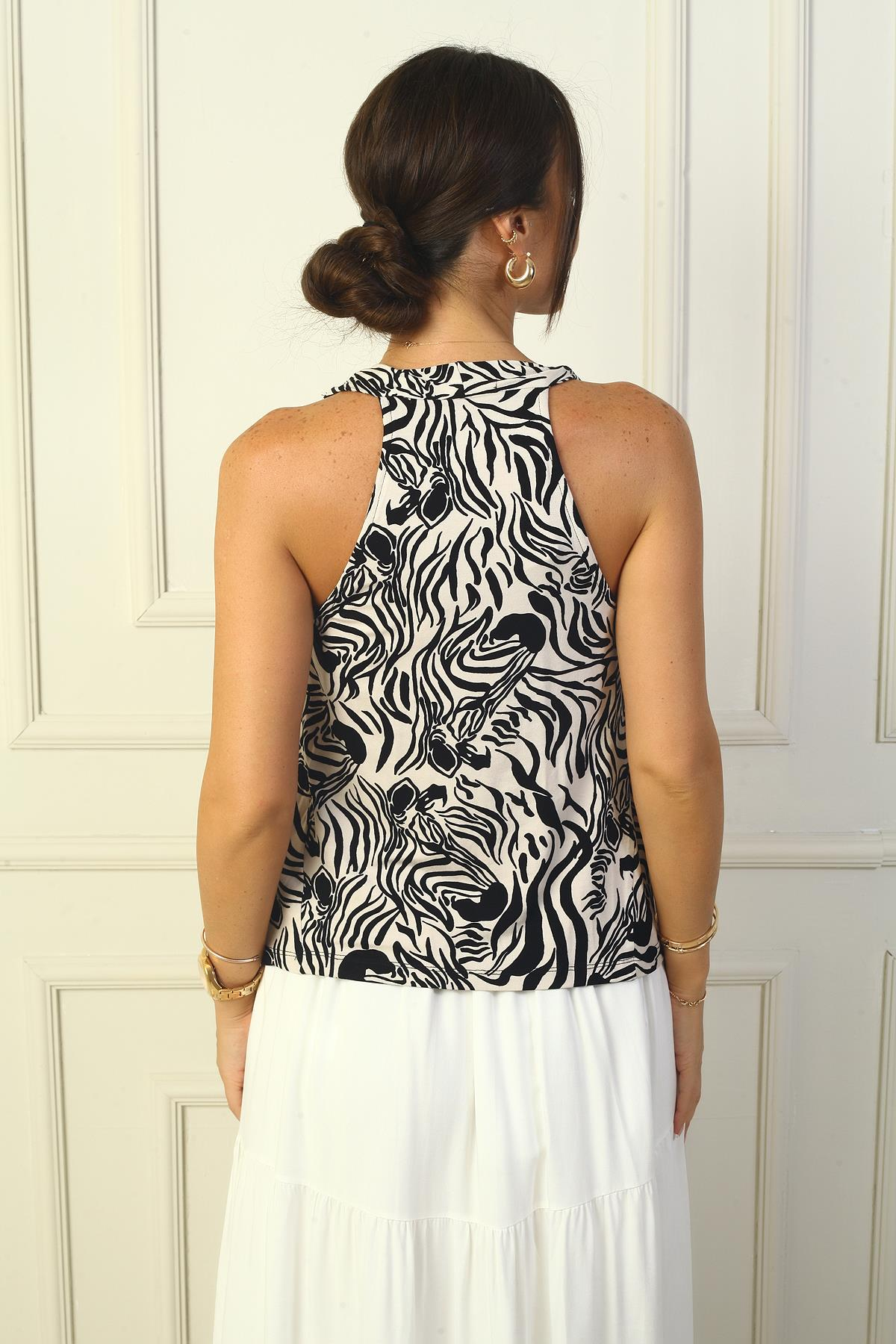 S-24Y0840055Kadın Degaje Yaka Karışık Desenli Turlu Viskon Bluz