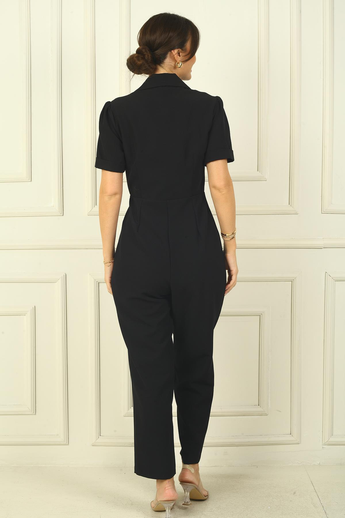 S-24Y0840085Kadın Önü Tek Çıtçıtlı Fermuarlı Çeyrek Kol Tulum