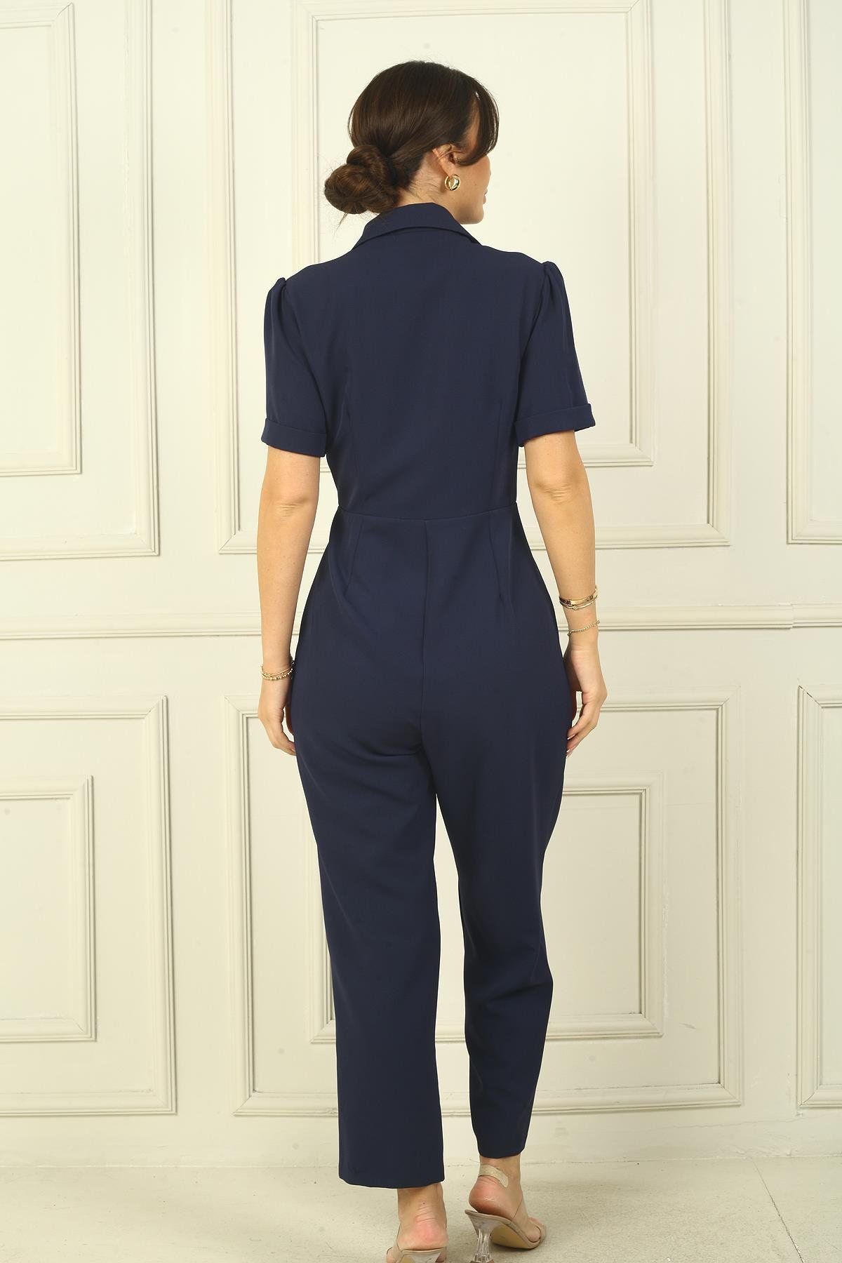 S-24Y0840085Kadın Önü Tek Çıtçıtlı Fermuarlı Çeyrek Kol Tulum