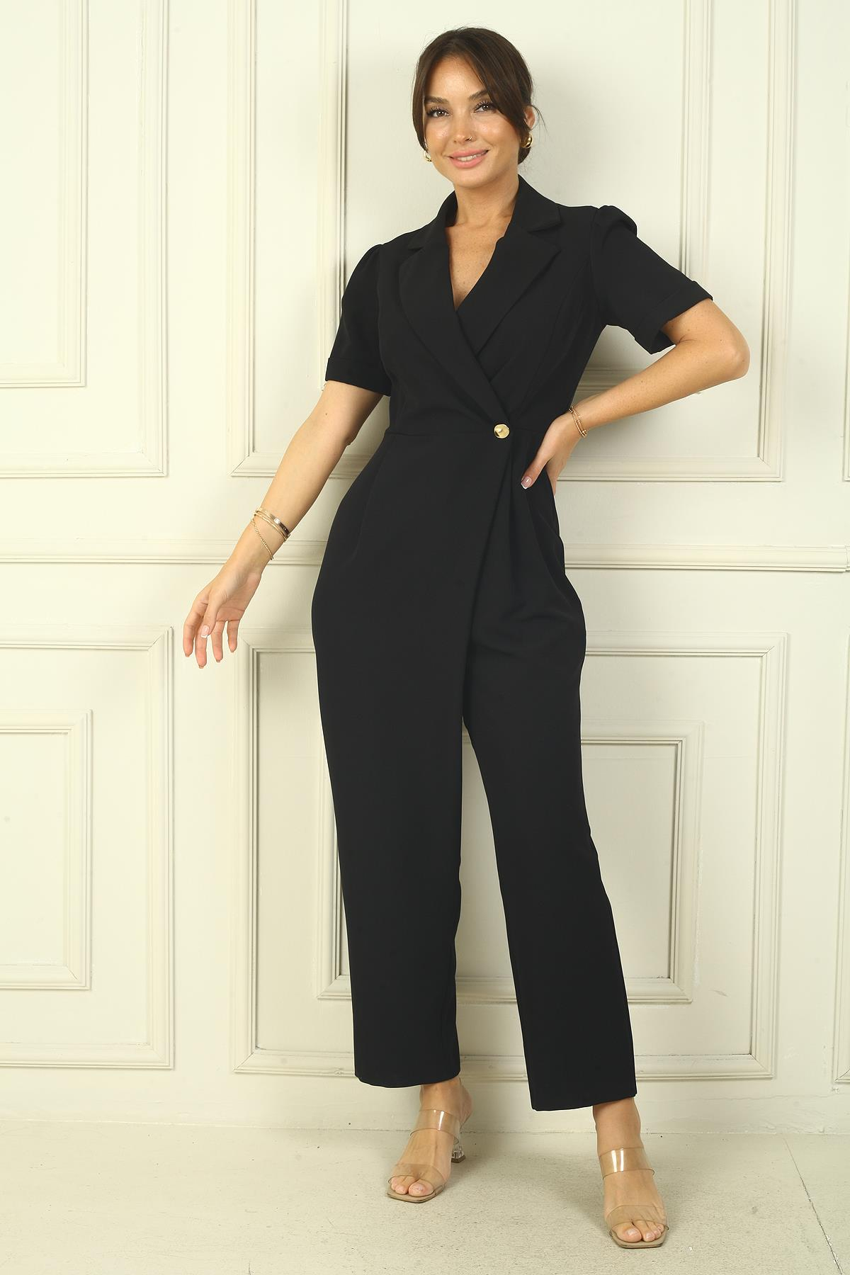 S-24Y0840085Kadın Önü Tek Çıtçıtlı Fermuarlı Çeyrek Kol Tulum