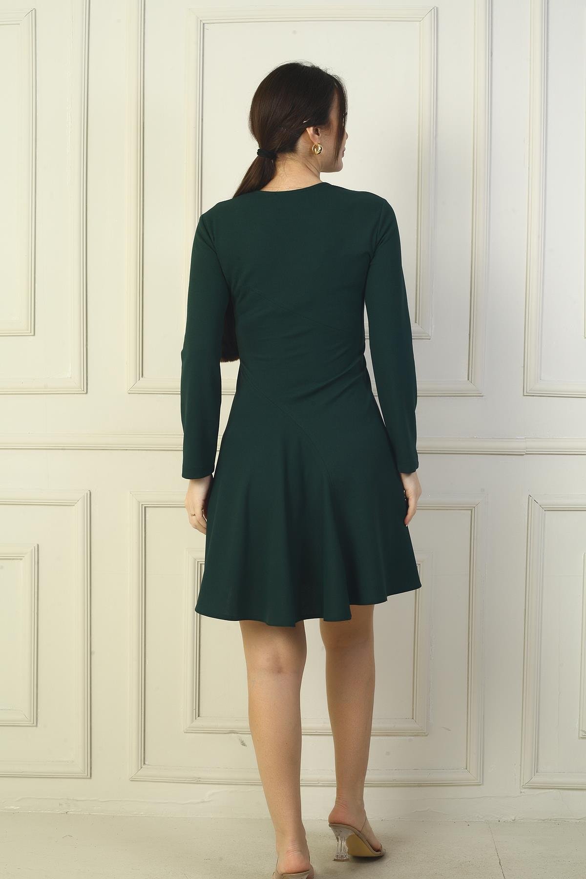 S-24Y0840122Kadın U Yaka Kısa Krep Elbise