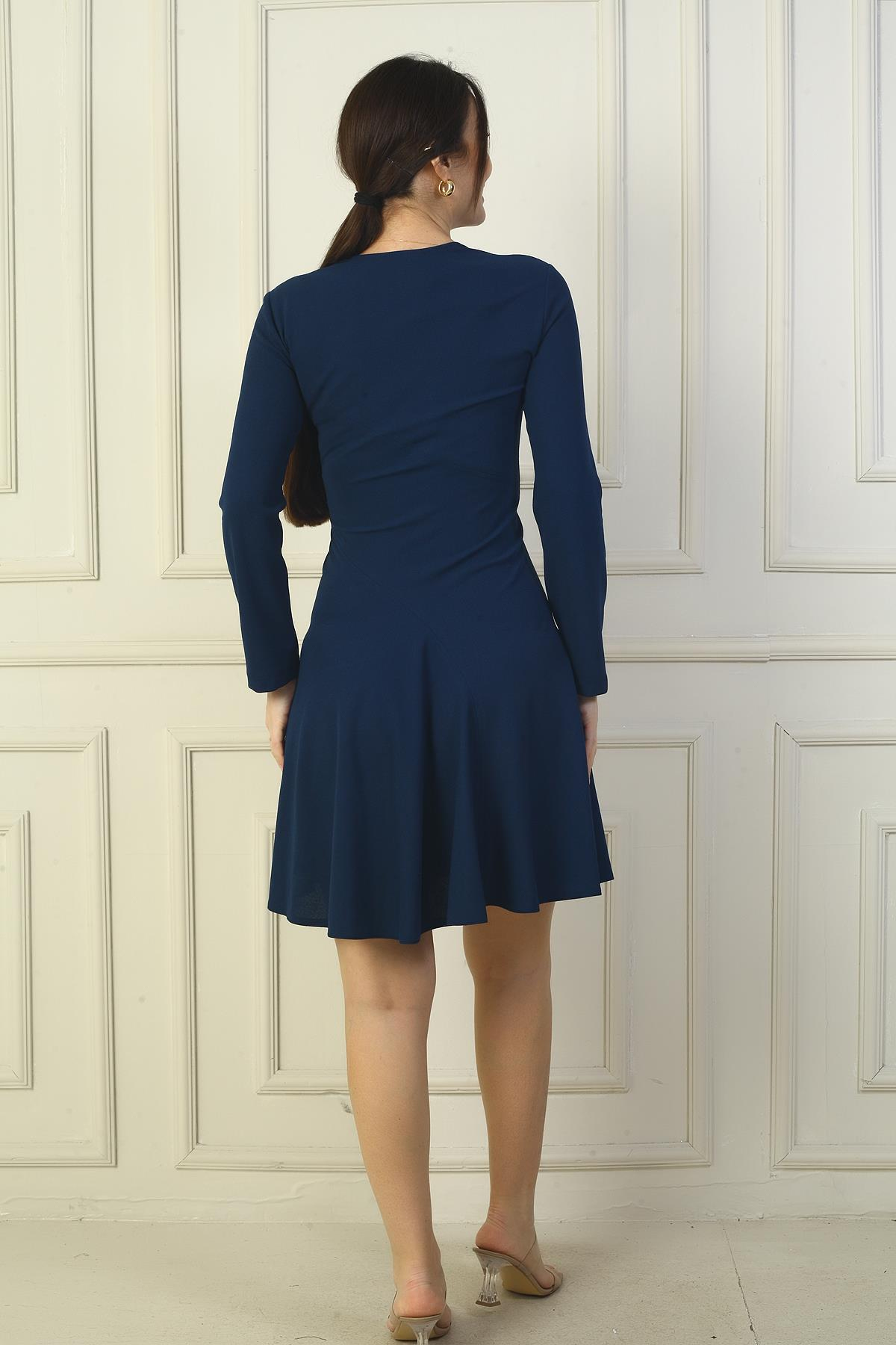 S-24Y0840122Kadın U Yaka Kısa Krep Elbise