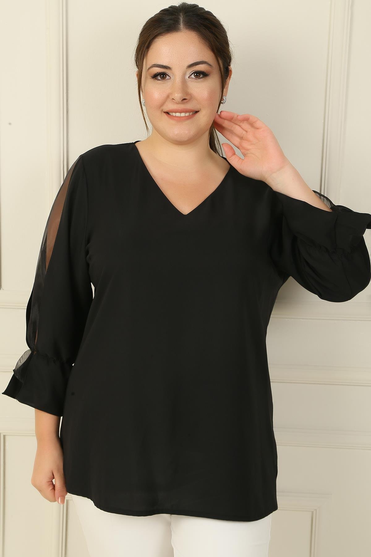 S-24Y1040002V Yaka Yarı Organze Krep B.B. Bluz