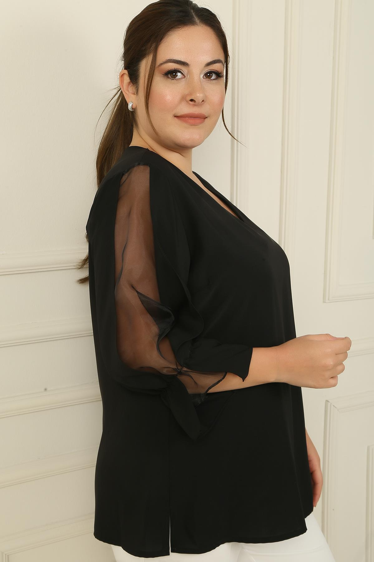 S-24Y1040002V Yaka Yarı Organze Krep B.B. Bluz