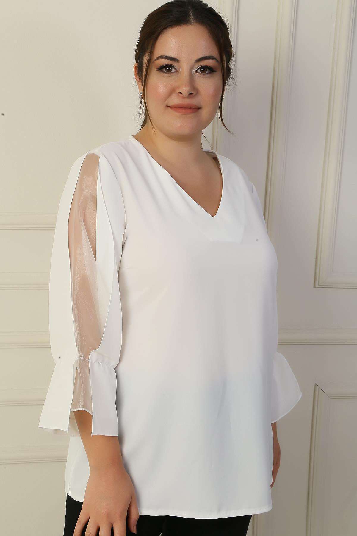 S-24Y1040002V-Neck Half-Crepe Organza Blouse B. B.