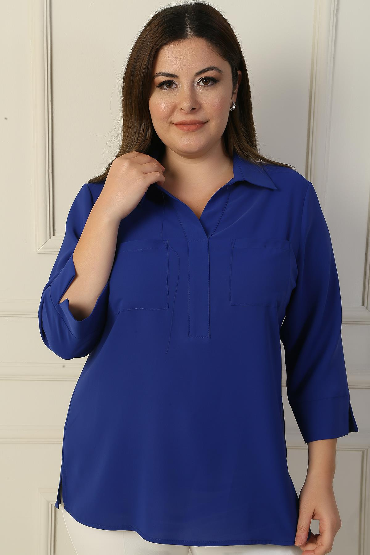 S-24Y1040004Polo Yaka Cepli Çeyrek Kol B.B. Bluz