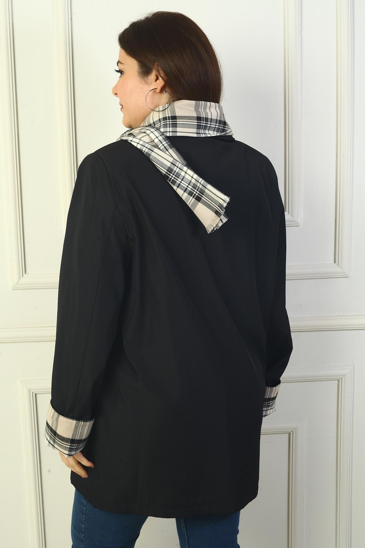 S-24Y1040011Kadın Önü Gizli Düğmeli Cepli Kruvaze Yaka Kaban