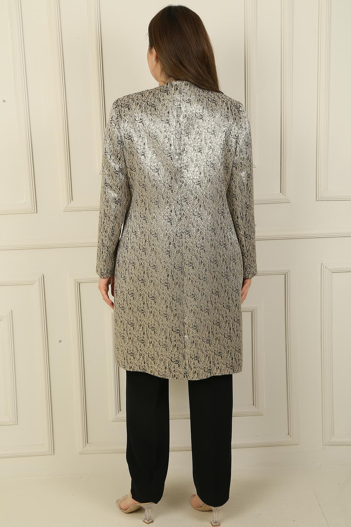 S-24Y1190001Detailed side slits sleeveless Blouse large size Long-Coated Bead Jacquard jacket pants 3-Team