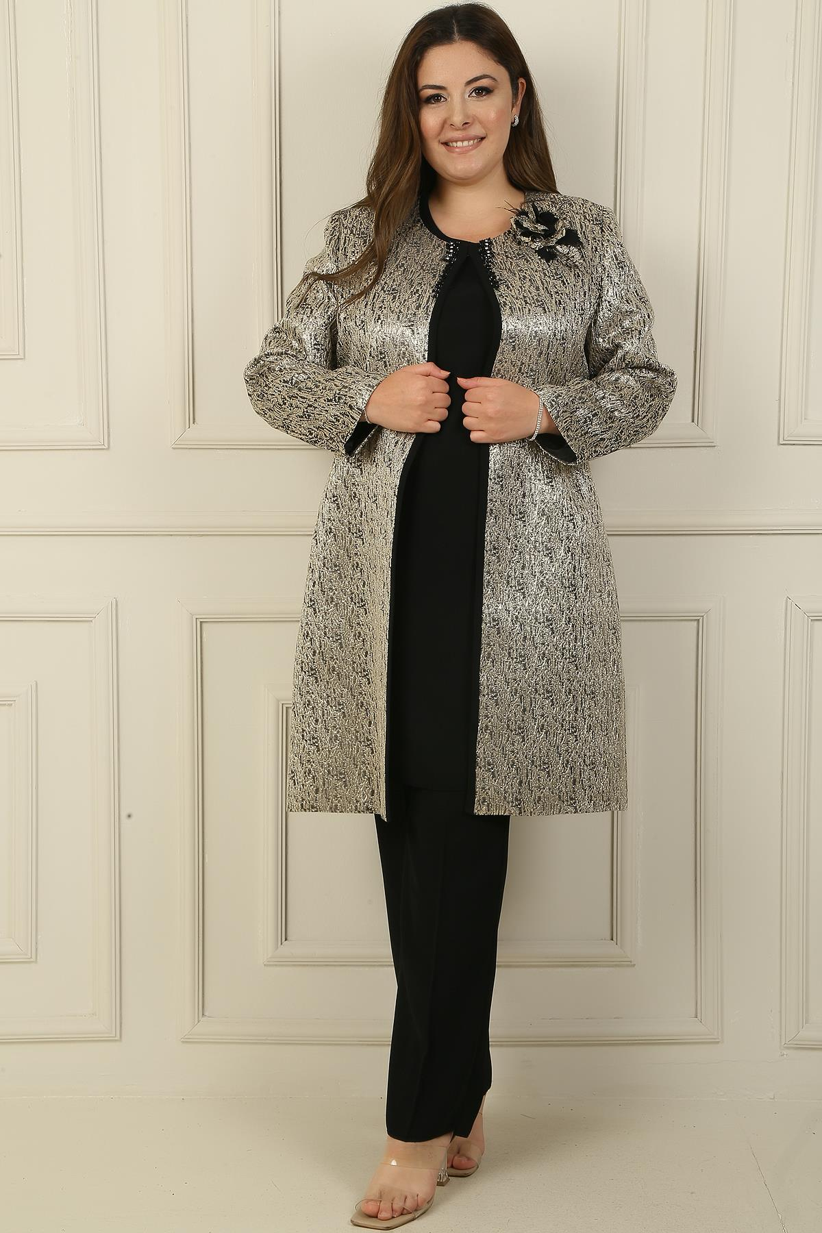 S-24Y1190001Detailed side slits sleeveless Blouse large size Long-Coated Bead Jacquard jacket pants 3-Team