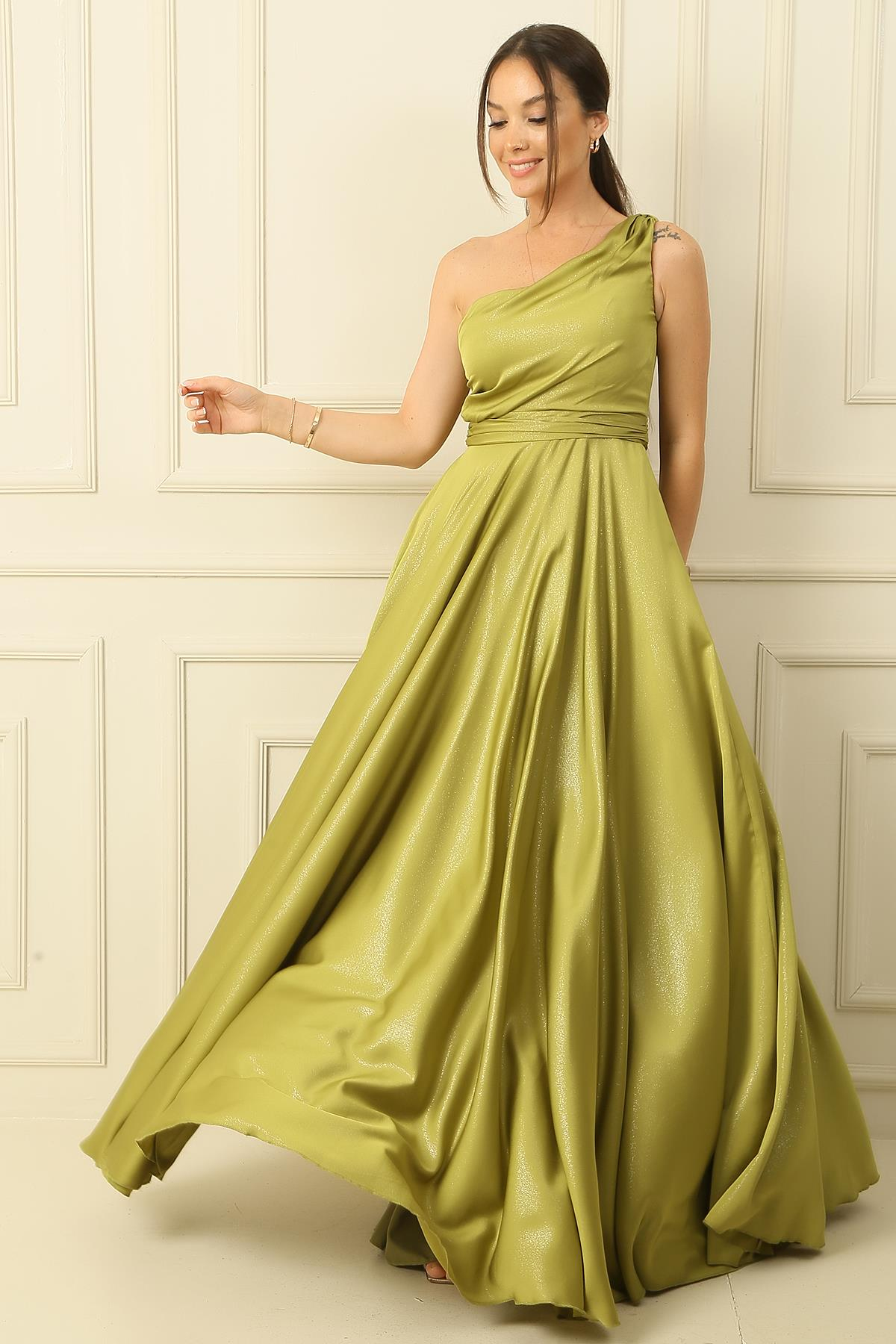 S-24Y1210001One-Shoulder Draped Crepe Dress Lined