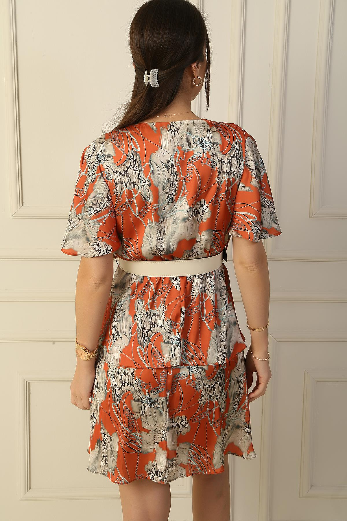 S-24Y1520008Double-Breasted Collar Leopard Pattern Skirt Mixed-Story Arched Dress Buy