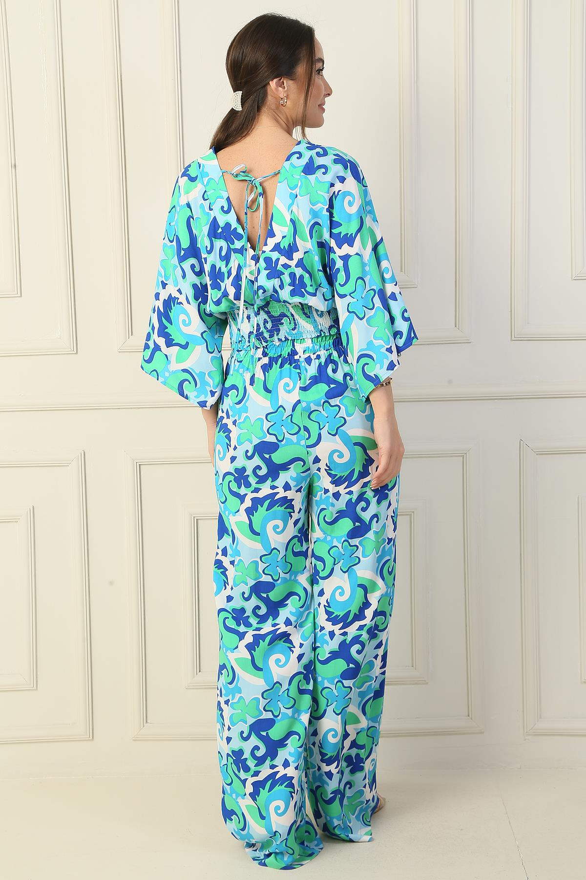 S-24Y1520012Front and rear elastic Palazzo Trousers with pockets V-neck Ethnic Patterned Crop 2-team