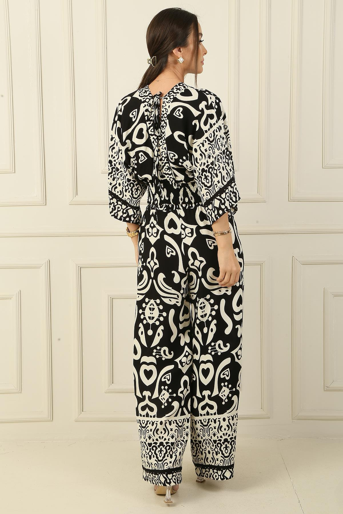 S-24Y1520019Front Back V Neck Crop Waist Elastic Pocket Palazzo Trousers Heart 2 Piece Set