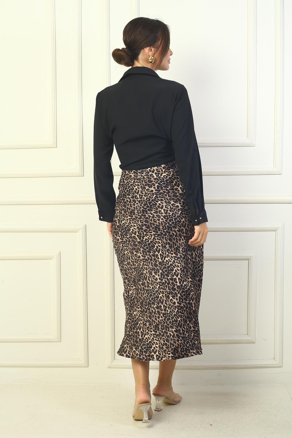 S-24Y1520043Beli Lastikli Leopar Desen Kloş Saten Etek