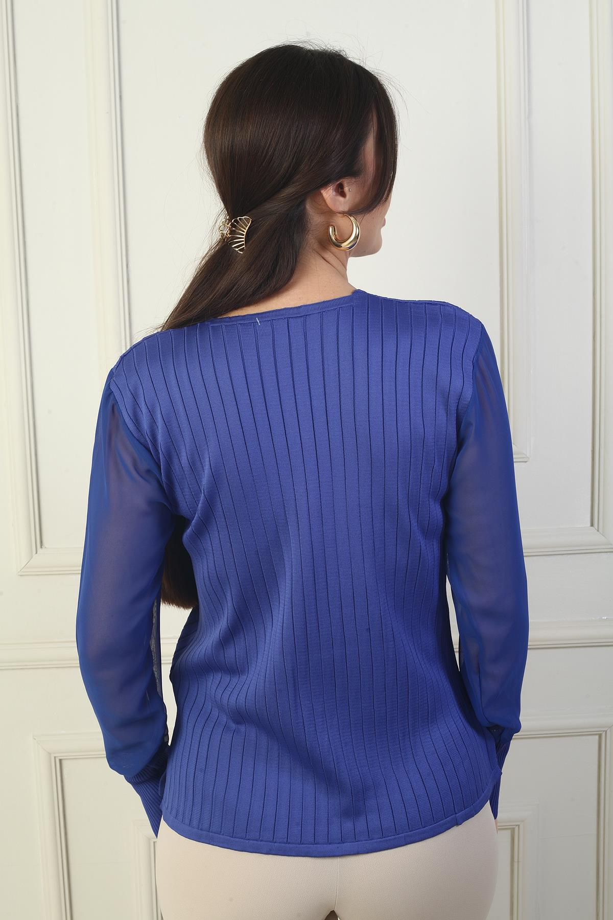 S-24Y1800009Kadın Kolları Şifon V Yaka Kazak